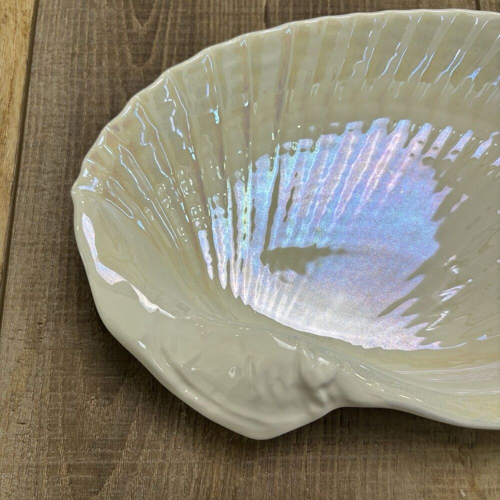 Wedgwood Nautilus Lustre 12" Oyster Seashell Dish England Bone China Iridescent - Picture 2 of 16